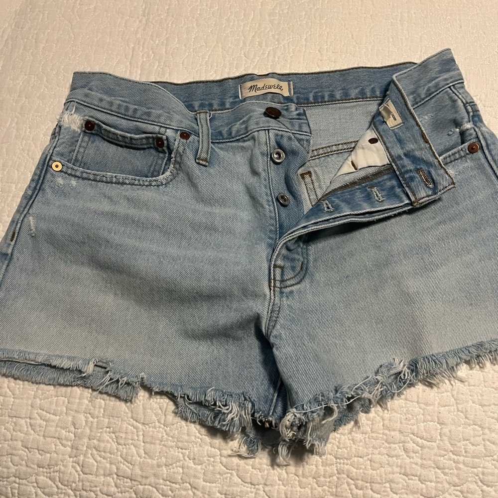 Madewell Blue Jean Shorts Distressed Frayed Hem